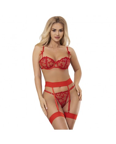 SUBBLIME - 954321 REGGISENO + PERIZOMA + CINTURA CON STAMPA A CUORE ROSSO S/M