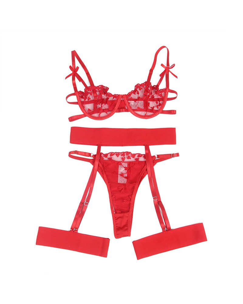 SUBBLIME - 954321 REGGISENO + PERIZOMA + CINTURA CON STAMPA A CUORE ROSSO S/M