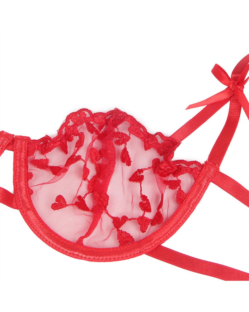 SUBBLIME - 954321 REGGISENO + PERIZOMA + CINTURA CON STAMPA A CUORE ROSSO S/M