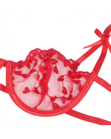 SUBBLIME - 954321 REGGISENO + PERIZOMA + CINTURA CON STAMPA A CUORE ROSSO S/M