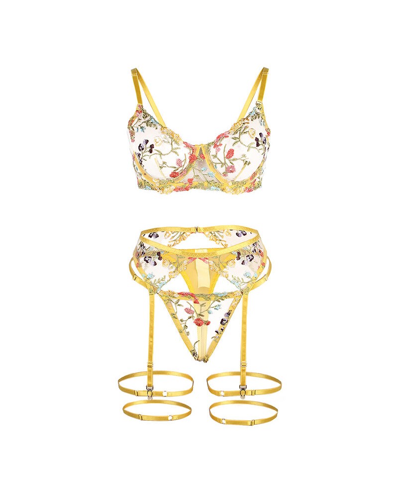 SUBBLIME - 954345 REGGISENO + PERIZOMA + CINTURA REGGISENO FLOREALE GIALLO S/M