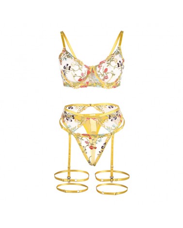 SUBBLIME - 954345 REGGISENO + PERIZOMA + CINTURA REGGISENO FLOREALE GIALLO S/M