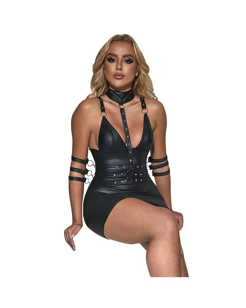 SUBBLIME - 954406 VESTITO BONDAGE IN PELLE NERO S/M