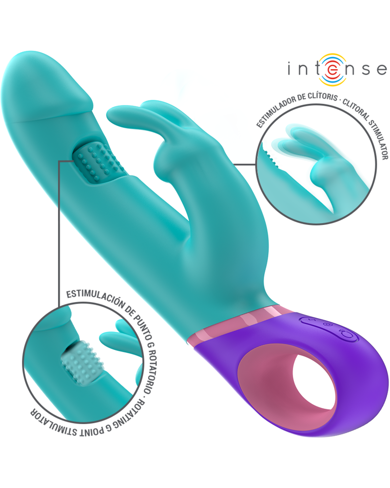 INTENSE - MONICA VIBRATORE RABBIT CON STIMOLATORE G-SPOT ROTANTE BLU