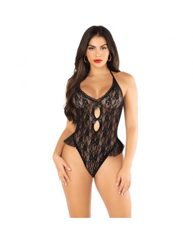 LEG AVENUE - BODY CON FIOCCO E VOLANT NERO TAGLIA UNICA