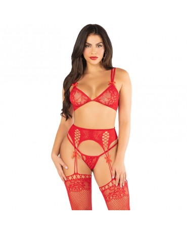 LEG AVENUE - REGGISENO + PERIZOMA + CALZE ROSSO TAGLIA UNICA