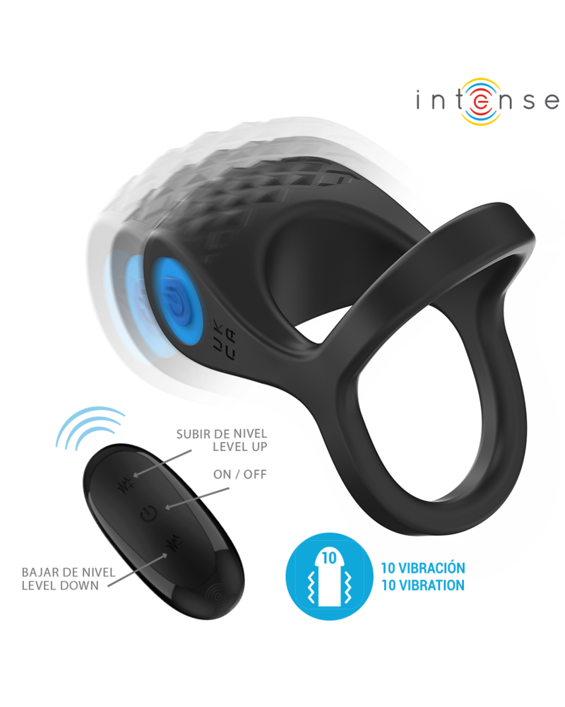 INTENSE - ALEX VIBRATORE DOPPIO ANELLO PER PENE 10 VIBRAZIONI NERO