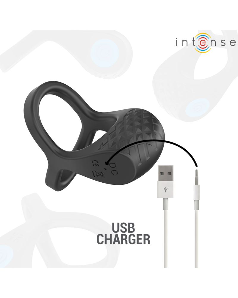 INTENSE - ALEX VIBRATORE DOPPIO ANELLO PER PENE 10 VIBRAZIONI NERO