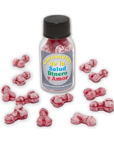 DIABLO PICANTE - 12 CARAMELLE SALUTE-SOLDI-AMORE A FORMA DI PENE FRAGOLA/CILIEGIA