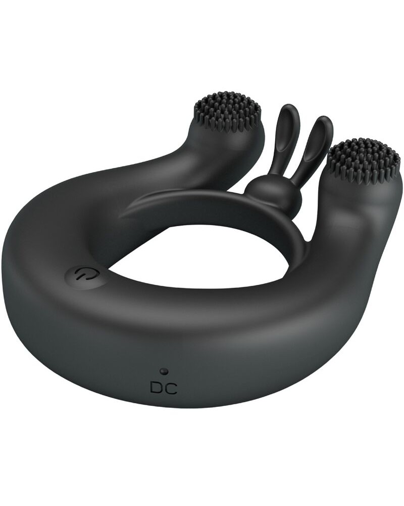 PRETTY LOVE - ANELLO VIBRANTE DAHLIA + STIMOLATORE CLITORIDEO 12 VIBRAZIONI NERO