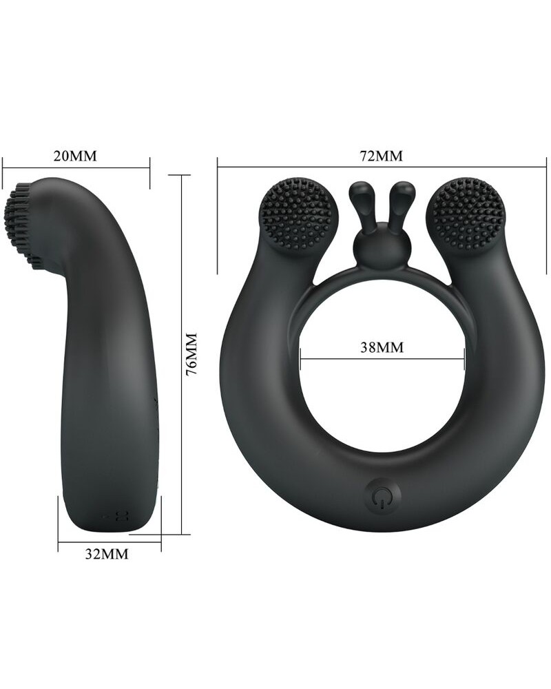 PRETTY LOVE - ANELLO VIBRANTE DAHLIA + STIMOLATORE CLITORIDEO 12 VIBRAZIONI NERO