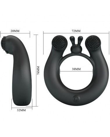 PRETTY LOVE - ANELLO VIBRANTE DAHLIA + STIMOLATORE CLITORIDEO 12 VIBRAZIONI NERO