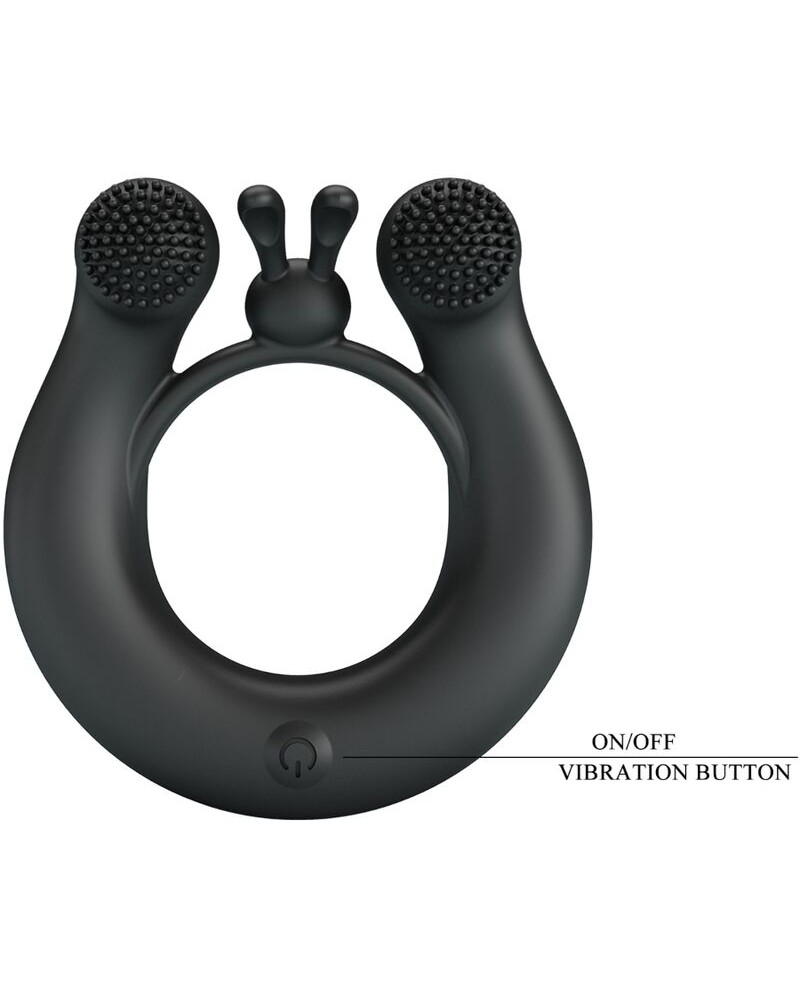 PRETTY LOVE - ANELLO VIBRANTE DAHLIA + STIMOLATORE CLITORIDEO 12 VIBRAZIONI NERO