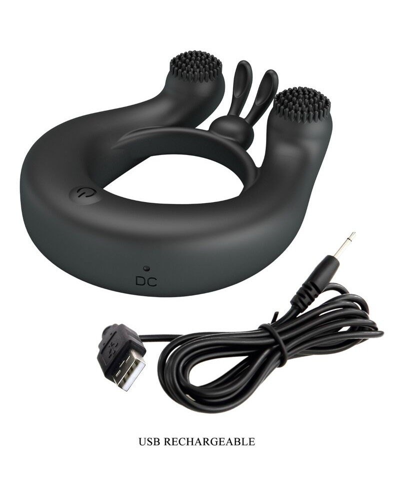 PRETTY LOVE - ANELLO VIBRANTE DAHLIA + STIMOLATORE CLITORIDEO 12 VIBRAZIONI NERO