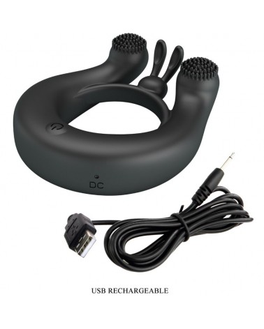 PRETTY LOVE - ANELLO VIBRANTE DAHLIA + STIMOLATORE CLITORIDEO 12 VIBRAZIONI NERO