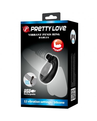 PRETTY LOVE - ANELLO VIBRANTE DAHLIA + STIMOLATORE CLITORIDEO 12 VIBRAZIONI NERO