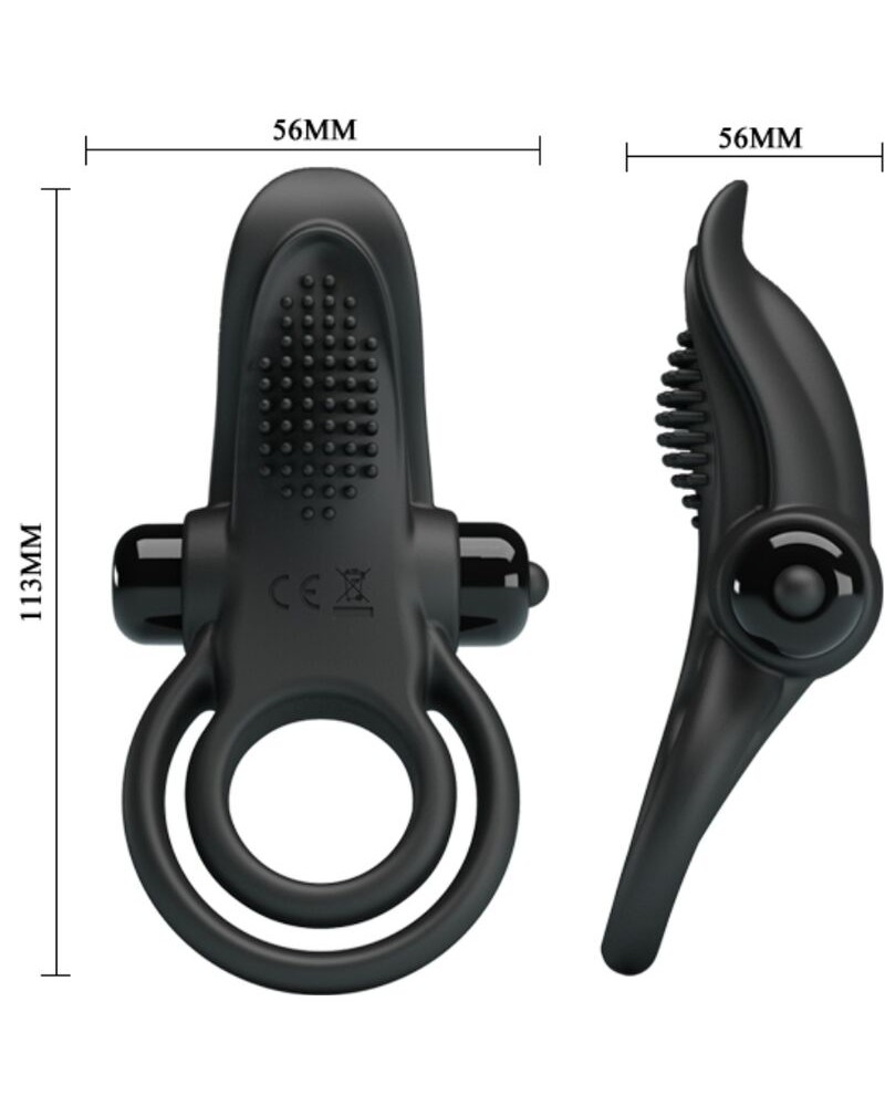 PRETTY LOVE - DOPPIO ANELLO VIBRANTE + STIMOLATORE CLITORIDEO 10 VIBRAZIONI NERO