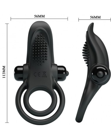 PRETTY LOVE - DOPPIO ANELLO VIBRANTE + STIMOLATORE CLITORIDEO 10 VIBRAZIONI NERO