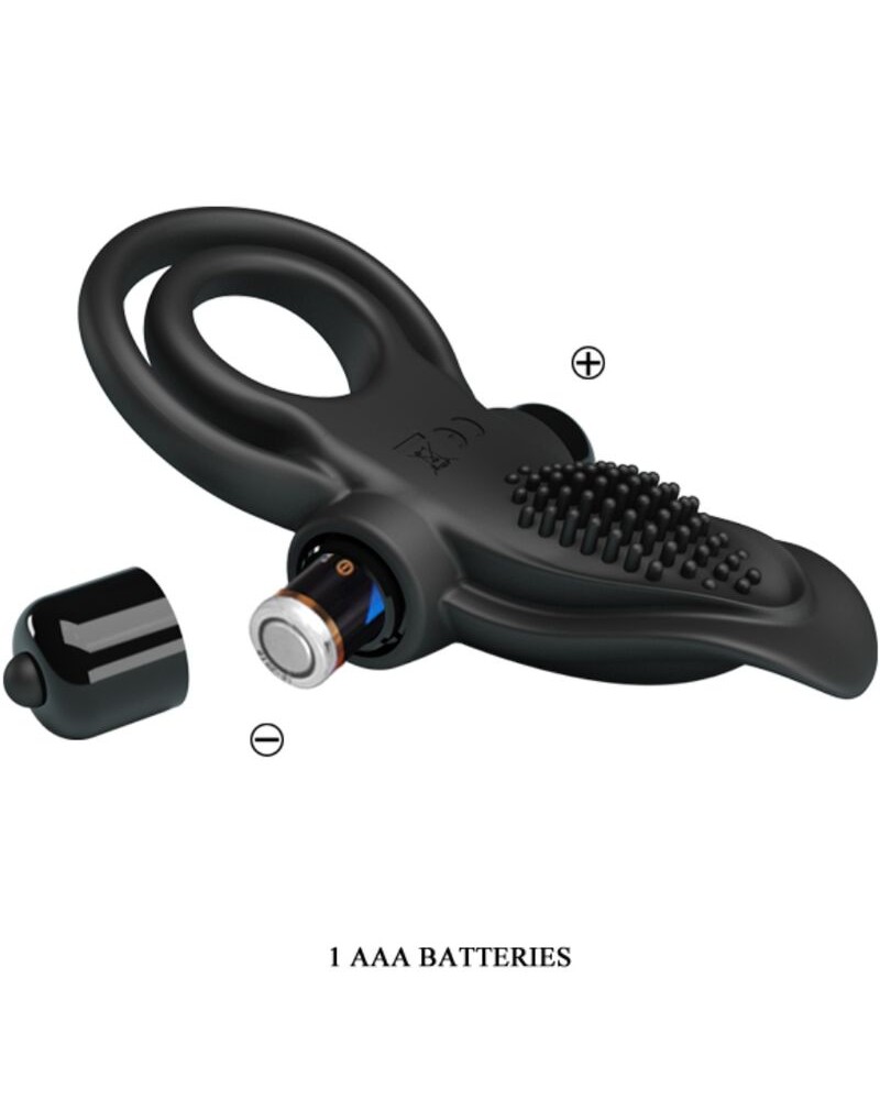 PRETTY LOVE - DOPPIO ANELLO VIBRANTE + STIMOLATORE CLITORIDEO 10 VIBRAZIONI NERO