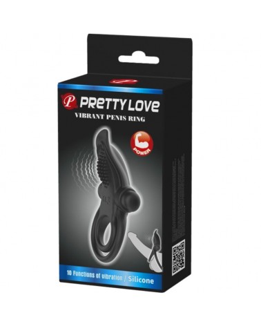 PRETTY LOVE - DOPPIO ANELLO VIBRANTE + STIMOLATORE CLITORIDEO 10 VIBRAZIONI NERO