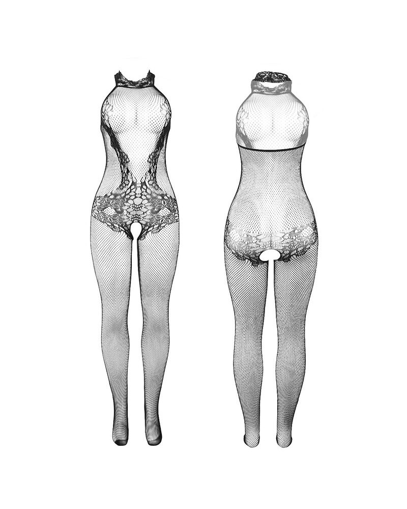 SUBBLIME - 951801 BODYSTOCKING A RETE E PIZZO SENZA CAVALLO CON COLLO ALTO NERO TAGLIA UNICA