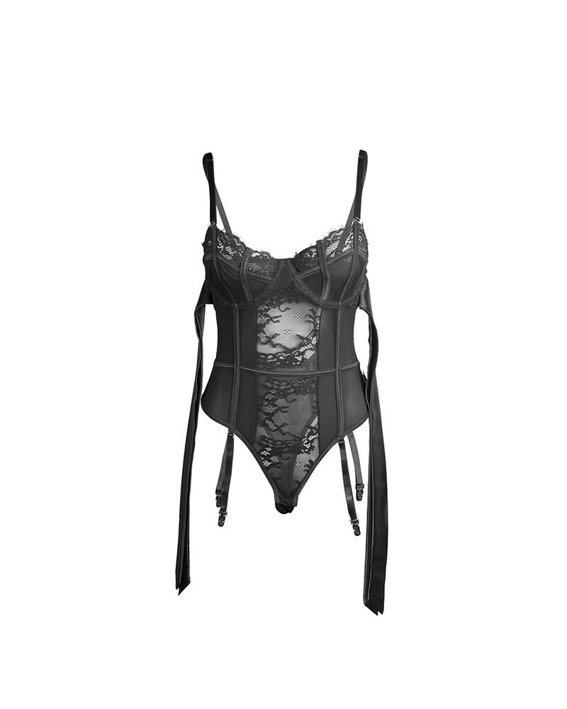 SUBBLIME - 955496 BODY IN PIZZO CON FIOCCHI E GIARRETTIERE NERO S/M