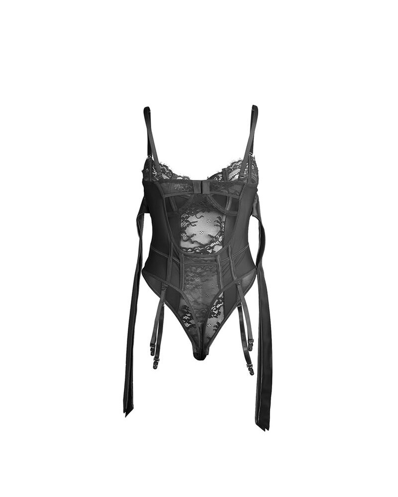 SUBBLIME - 955496 BODY IN PIZZO CON FIOCCHI E GIARRETTIERE NERO S/M