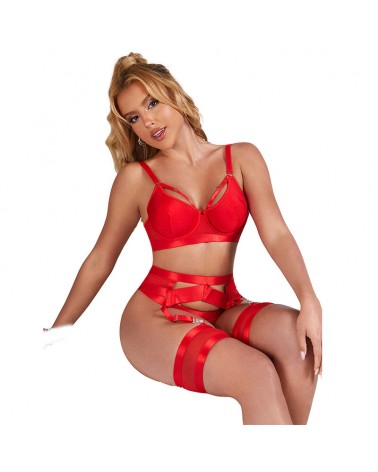SUBBLIME - 955267 REGGISENO BONDAGE ROSSO CON GIARRETTIERA L/XL
