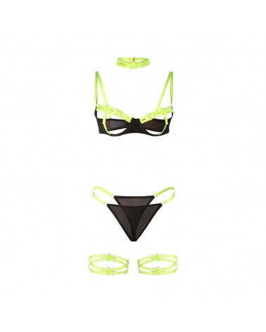 SUBBLIME - 955274 COMPLETO REGGISENO CON COLLANA E DETTAGLI GAMBA VERDE FLUORESCENTE S/M