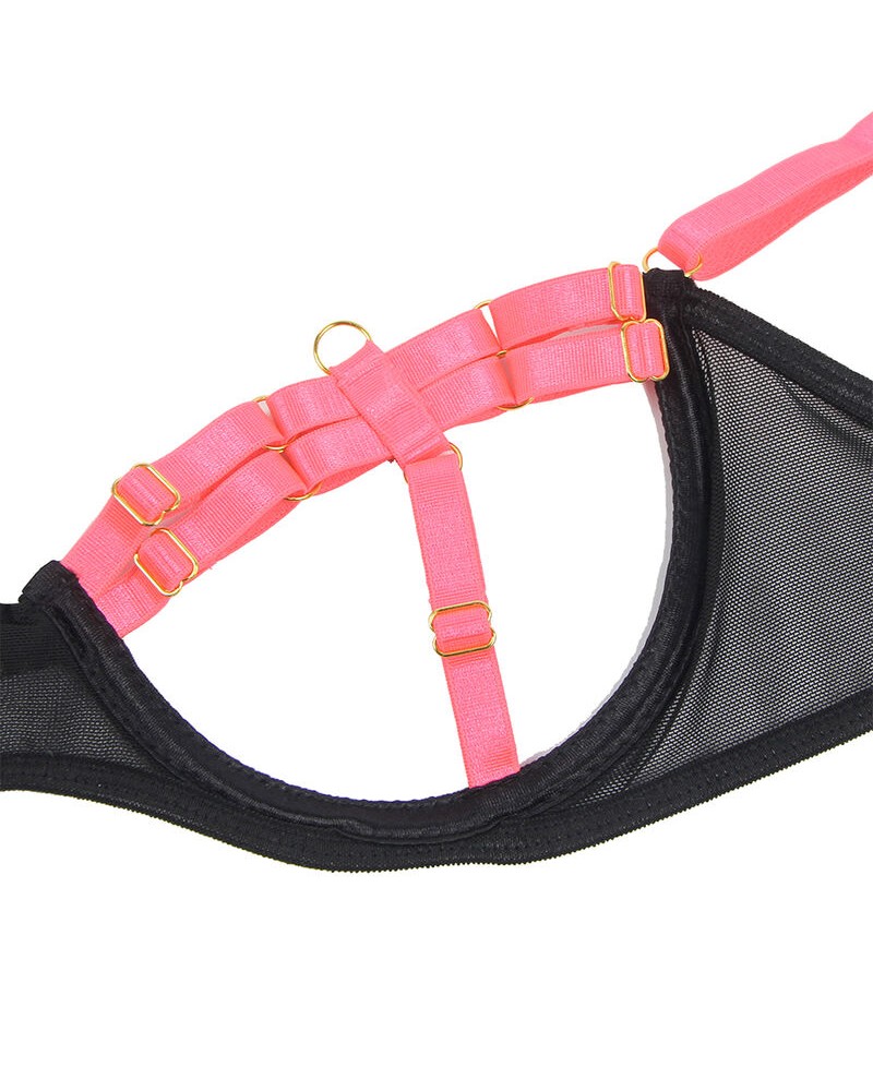 SUBBLIME - 955304 COMPLETO REGGISENO CON COLLANA E DETTAGLI GAMBA ROSA FLUO L/XL