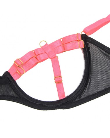 SUBBLIME - 955304 COMPLETO REGGISENO CON COLLANA E DETTAGLI GAMBA ROSA FLUO L/XL