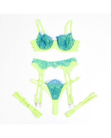 SUBBLIME - 955311 COMPLETO REGGISENO CON PIZZO E LINEE GIARRETRICI VERDE E BLU S/M