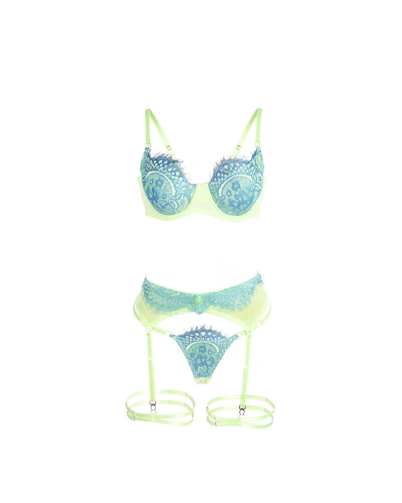 SUBBLIME - 955311 COMPLETO REGGISENO CON PIZZO E LINEE GIARRETRICI VERDE E BLU S/M