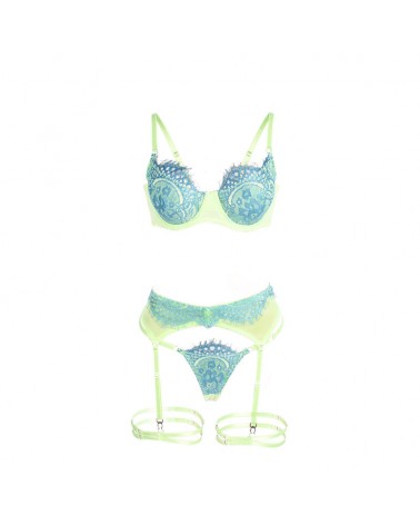 SUBBLIME - 955311 COMPLETO REGGISENO CON PIZZO E LINEE GIARRETRICI VERDE E BLU S/M