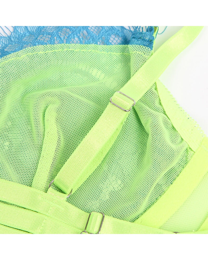 SUBBLIME - 955311 COMPLETO REGGISENO CON PIZZO E LINEE GIARRETRICI VERDE E BLU S/M