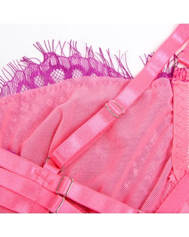 SUBBLIME - 955366 COMPLETO REGGISENO CON PIZZO E LINEE DI GIARRETTIERA ROSA E VIOLA L/XL