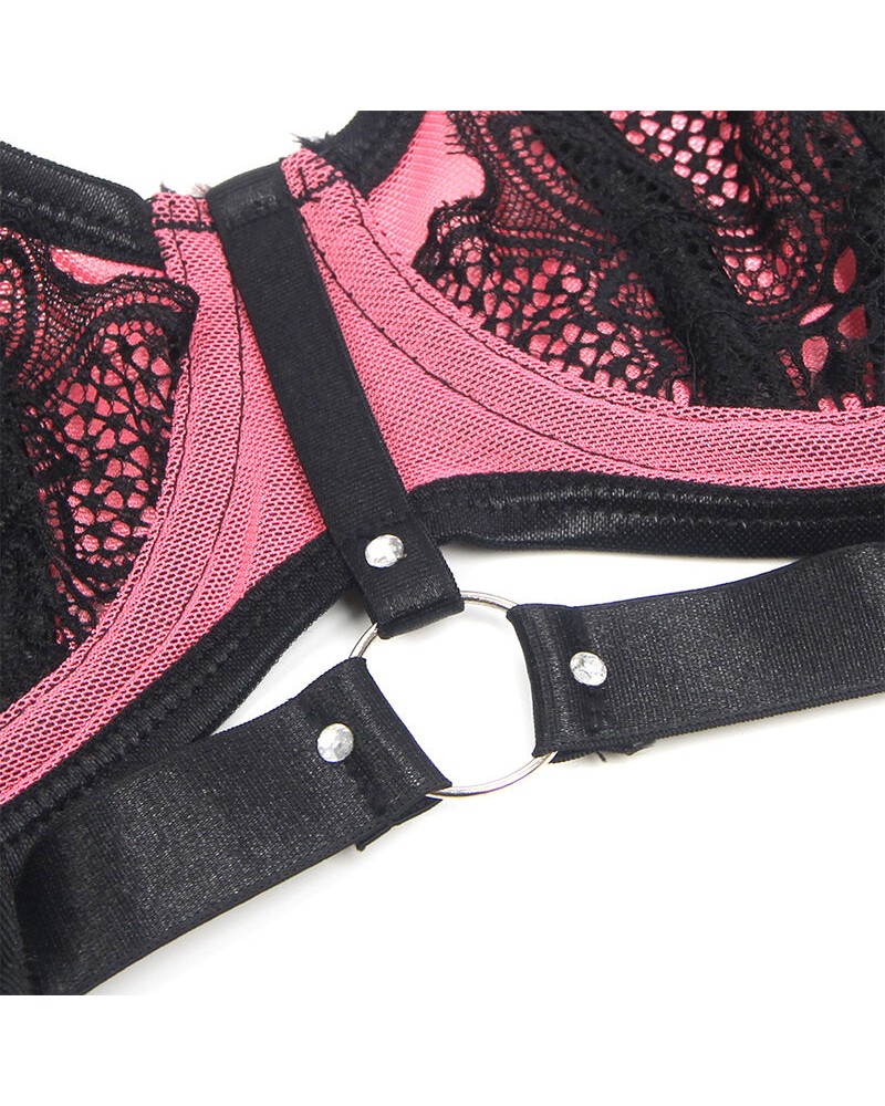 SUBBLIME - 955571 SET REGGISENO IN VERNICE ROSA CON CERNIERA E REGGISENO A RETINO S/M