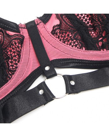 SUBBLIME - 955571 SET REGGISENO IN VERNICE ROSA CON CERNIERA E REGGISENO A RETINO S/M