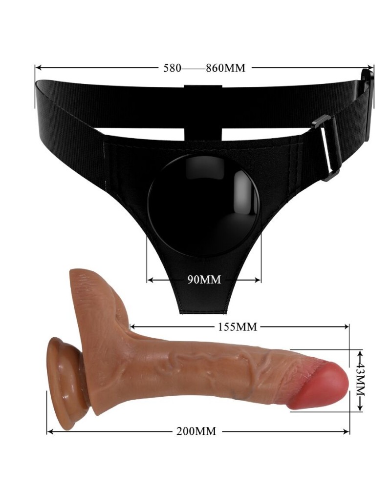 PRETTY LOVE - SLIP UNIVERSALE CON DILDO VIBRANTE E SQUIRTING 15,5 CM MULATO