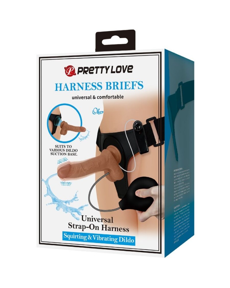 PRETTY LOVE - SLIP UNIVERSALE CON DILDO VIBRANTE E SQUIRTING 15,5 CM MULATO
