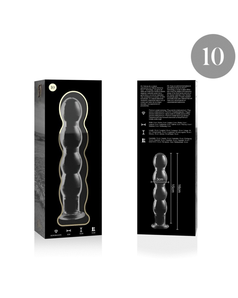 NEBULA SERIES BY IBIZA - MODELLO 10 DILDO IN VETRO BOROSILICATO TRASPARENTE 16.5 CM -O- 3.5 CM