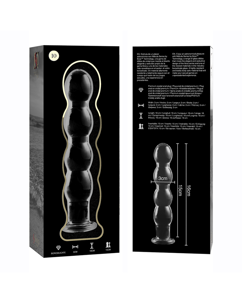 NEBULA SERIES BY IBIZA - MODELLO 10 DILDO IN VETRO BOROSILICATO TRASPARENTE 16.5 CM -O- 3.5 CM