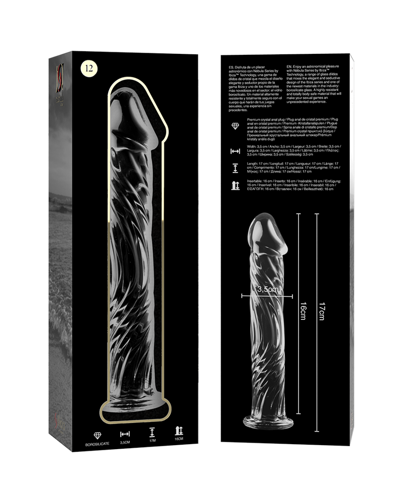 NEBULA SERIES BY IBIZA - MODELLO 12 DILDO IN VETRO BOROSILICATO TRASPARENTE 17 CM -O- 3.5 CM
