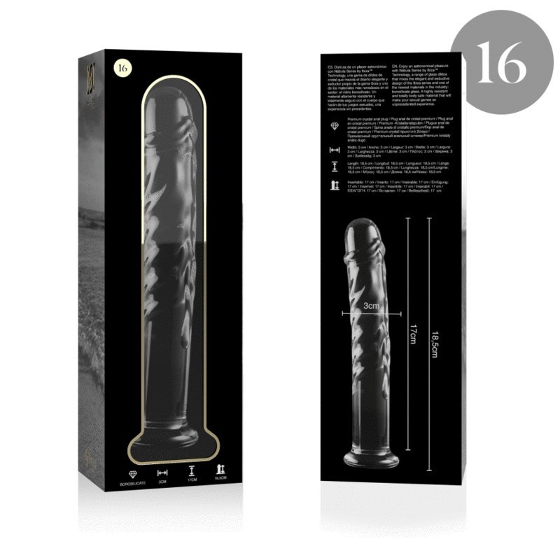 NEBULA SERIES BY IBIZA - MODELLO 16 DILDO IN VETRO BOROSILICATO TRASPARENTE 18.5 CM -O- 3 CM
