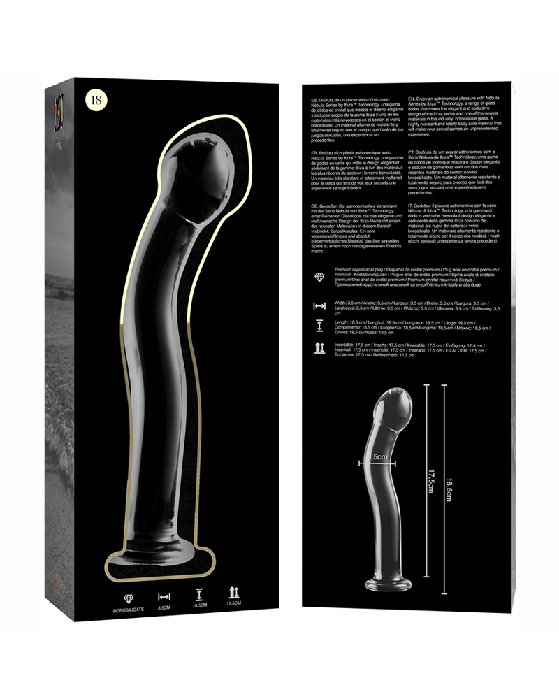 NEBULA SERIES BY IBIZA - MODELLO 18 DILDO IN VETRO BOROSILICATO TRASPARENTE 18.5 CM -O- 3.5 CM