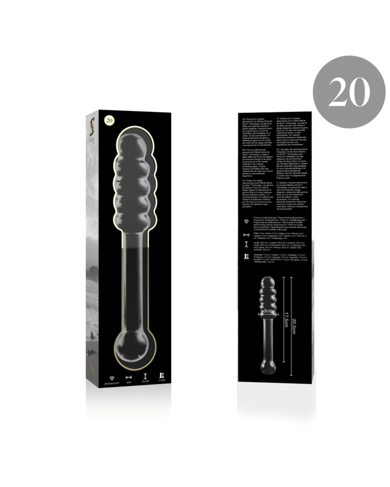 NEBULA SERIES BY IBIZA - MODELLO 20 DILDO IN VETRO BOROSILICATO TRASPARENTE 20.5 CM -O- 3 CM
