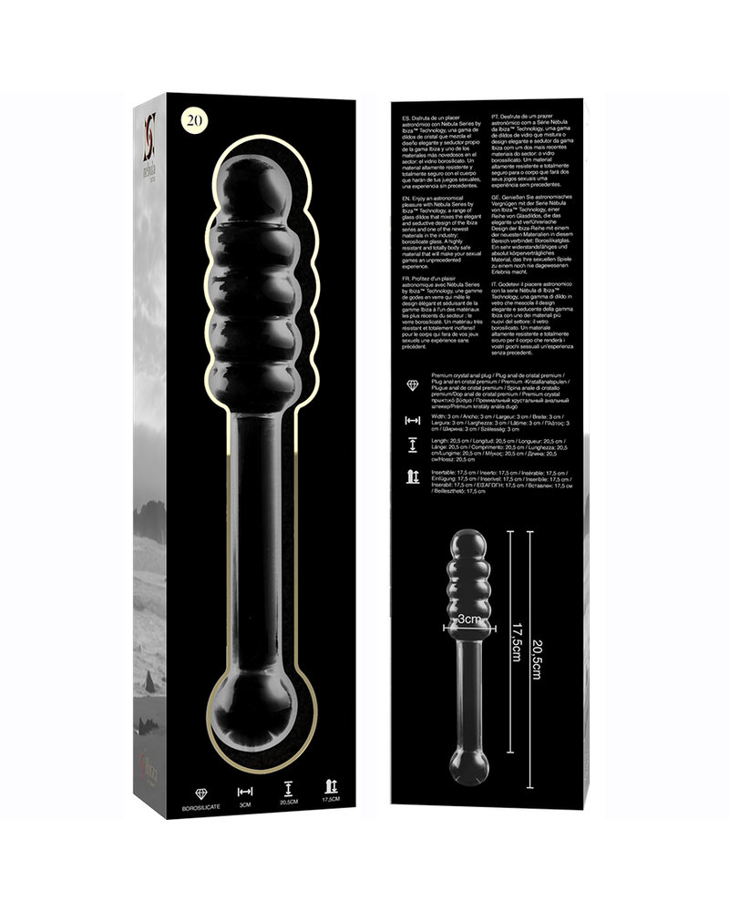 NEBULA SERIES BY IBIZA - MODELLO 20 DILDO IN VETRO BOROSILICATO TRASPARENTE 20.5 CM -O- 3 CM