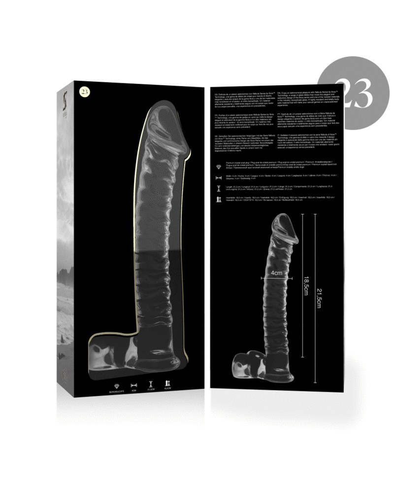 NEBULA SERIES BY IBIZA - MODELLO 23 DILDO IN VETRO BOROSILICATO TRASPARENTE 21.5 CM -O- 4 CM