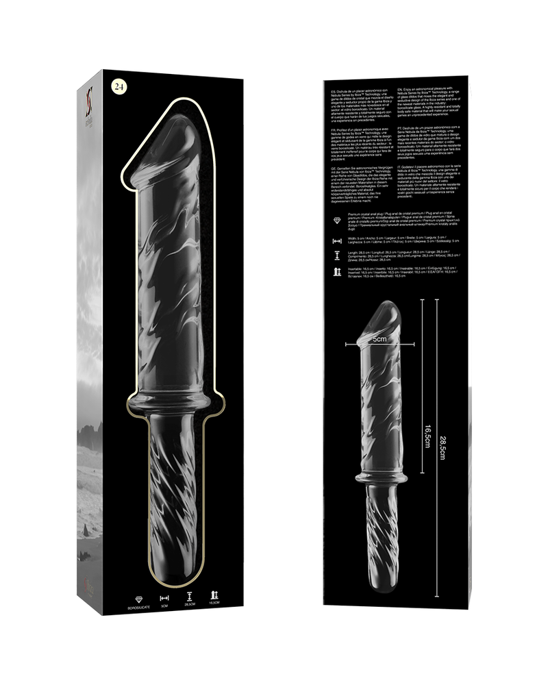 NEBULA SERIES BY IBIZA - MODELLO 24 DILDO IN VETRO BOROSILICATO TRASPARENTE 28.5 CM -O- 5 CM