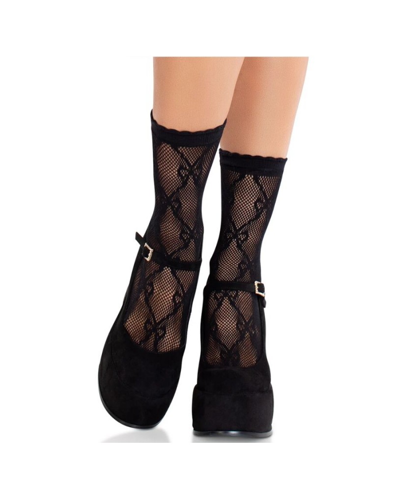 LEG AVENUE - CALZINI IN PIZZO CON FIOCCO IN PIZZO NERO